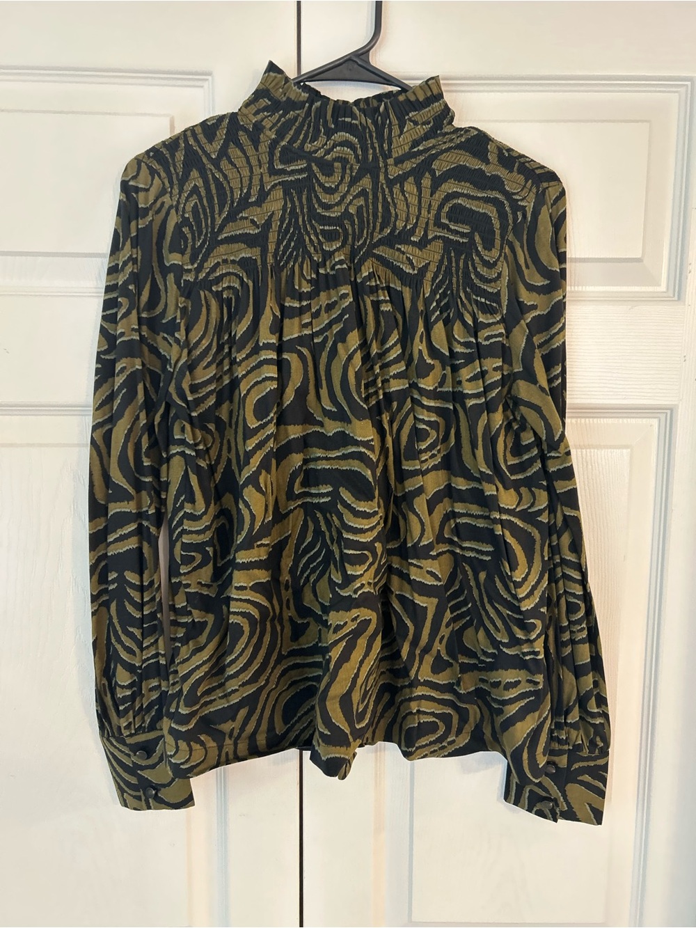 NWOT Scotch & Soda Women’s Green Striped Mock Neck Tunic Blouse Shirt Size S